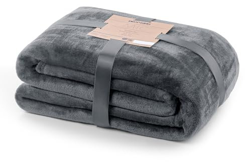 DecoKing Kuscheldecke 200x220 cm grau Decke Microfaser Tagesdecke Fleece weich sanft kuschelig anthrazit Graphit Grey dimgray Charcoal Mic