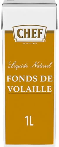 CHEF - Fonds de Volaille Naturel Liquide - Prêt-à-l'Emploi - Brique de 1L | Base culinaire concentrée - Pour réaliser des jus corsés - Sauces gastronomiques et bouillons infusés