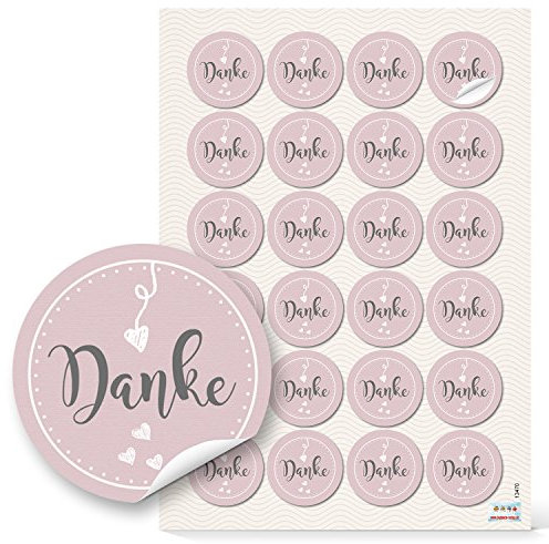 Logbuch-Verlag 24 Danke Aufkleber rosa grau mit Herzen Dankeschön Geschenke Gastgeschenke verzieren Sticker rund Ø 4 cm