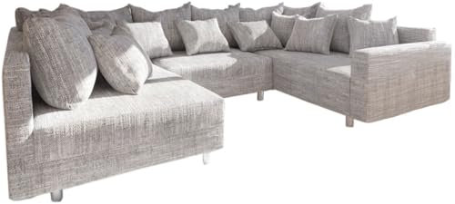 DELIFE Couch Clovis Hellgrau Strukturstoff mit Armlehne Wohnlandschaft modular