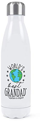 World's Best Grandad Double Wall Water Bottle Insulated Stainless Steel Sports Drinks 500ml White