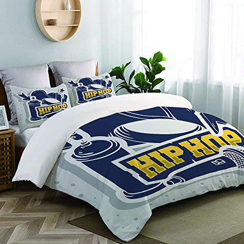 TESCCI Bettwäsche-Set, Mikrofaser,Hip Hop-Aufkleber mit Baseball-Mütze-Hysteresen-Flexfit Mic Microphone Graffiti,1 Bettbezug 200 x 200cm+ 2 Kopfkissenbezug 80x80cm