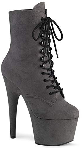 Pleaser Damen ADORE-1020FS Plateau High Heels Stiefelette Velours Grau 41.5 EU