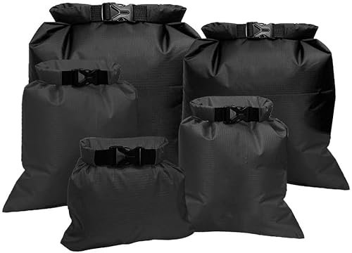 kuou 5Pcs Waterproof Dry Bags, Dry Sack Waterproof Bag Lightweight Dry Bag Snorkeling Bag Drifting Bag Black (1.5L+2.5L+3.5L+4.5L+ 6L)