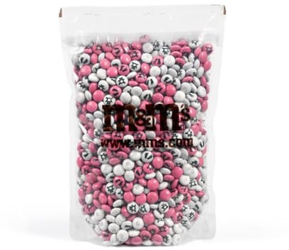 M&M'S au chocolat au lait pré-imprimés Naissance ou Baptême- Sachet vrac de 1,5kg de chocolats roses et blancs - Idée de cadeaux pour célébrer la naissance d'un bébé