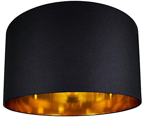 Contemporary and Chic Black Cotton 20 Floor or Pendant Large Circular Drum Lamp Shade with Shiny Gold Inner | Stunning Statement Piece by Happy Homewares