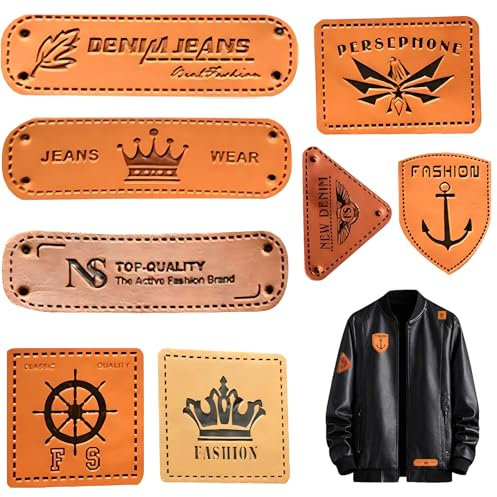 100 Stück Etiketten aus PU-Leder, handgefertigt, zum Aufnähen, PU-Leder, handgefertigt, geprägt, mit Löchern für Kleidung, Jeans, Taschen, Schuhe, Hüte (Unisex-Stil)