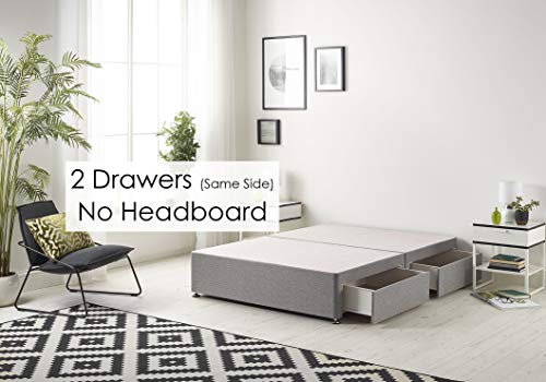 Bed Centre Tweed Gray Flexby Divan Bed Base - Headboard And Storage Drawer (Single, Small Double, Double, King and Super King Size (Double, Divan Base with 2 Drawer Same Side No Headboard)