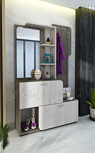 ARREDO DA CASA Mobile Scarpiera Con Specchio E Dotato Di Tre Ganci Appendiabiti Due Mensole E Un Ripiano Mobiletto Moderno Mobile Ingresso IU17
