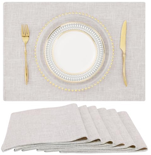homing Faux Cotton Linen Placemats Set of 6, Cloth Dining Table Mats