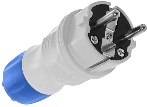 Schutzkontakt-Stecker, Schuko, hermetisch IP54 zerlegbar, 16A / 250V 2 polig, für den Außenbereich, Farbe GRAU/BLAU