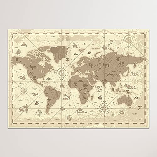 Leinwandbild Antike Weltkarte - 120 x 80 cm - Druck auf Canvas Leinwand - moderner Kunstdruck - XXL Wandbild