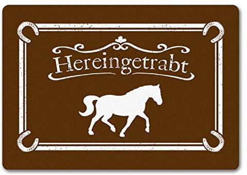 speecheese Hereingetrabt Pferde und Reiter Fußmatte in 35x50 cm ohne Rand in Braun Türvorleger für Stall Pferdeliebhaber Hof Reiter Geschenk Pferd Schmutzfangmatte traben Türmatte