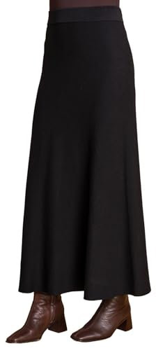 Roman Originals Knitted Skirt for Women UK Ladies Midi Maxi Full Length Winter Autumn A-Line Swing Pull On Smart Casual Work Office Elasticated Waist Flattering Knit Knitwear - Black - Size 10