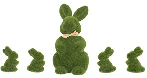 STOBOK 5 x Ostermoos-Hasen-Figuren, Kunstrasen, Gras, Hase, beflockte Tierfigur, Ornament, Ostermoos, Kaninchen, Statue für Ostern, Gartendekoration