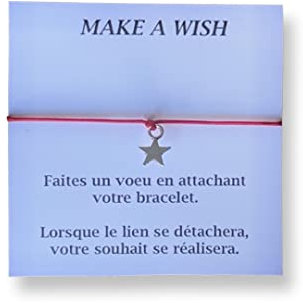 Générique Bracelet Make A Wish Porte Bonheur Bracelet Fil Cordon Pendentif Etoile Bracelet Rouge Mauvais oeil Hamsa Carton Make A wish Femme Homme Fille