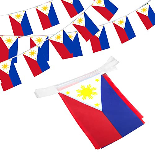Anley Philippines String Flag Wimpelbanner, patriotische Veranstaltungen 12. Juni Unabhängigkeitstag Dekoration Sportbars – 33 Fuß 38 Flaggen