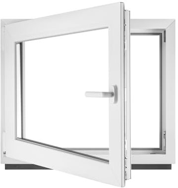 BauPLAZA - Ventana PVC (reforzado) - ANCHO x ALTO 550 x 500 mm - BLANCA - Vidrio Transparente - doble acristalamiento 4/24/4 (doble cristal) - 55 x 50 cm Izquierda OSCILOBATIENTE 1 HOJA APERTURA