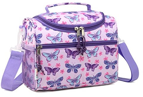 RAVUO Lunch Box for Girls, Insulated Cute Butterfly Lunch Box with Strap and Bottle Holder Cooler Lunchbox Back to School Thermal Meal Tote Kit for Toddler