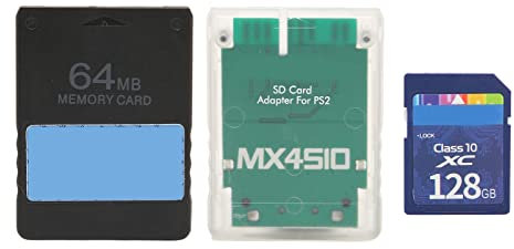 Sxhlseller Game Card Adapter, Universal Game Console Card Adapter Kit für MX4SIO Adapter, 64MB FMCB V1.966 Karte, Speicherkartenadapter mit 128G Speicherkarte(Fette Konsolen)