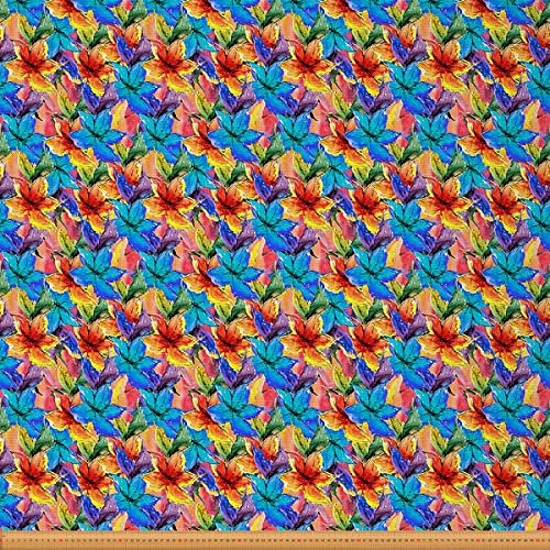 Tela decorativa de hojas de arce, Tela impermeable para interiores y exteriores, Tela impermeable de pintura natural, Tela de patchwork de artesanía de naturaleza, Tela de tapicería de arte DIY, Azul