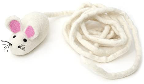 Glaciart One Felt Mouse Cat Toy – Soft Fuzzy Enrichment 100% Natural Wool Interactive Catnip Play Set - Safe for Pets, Non-AZO Colored Dyes - 100” Long