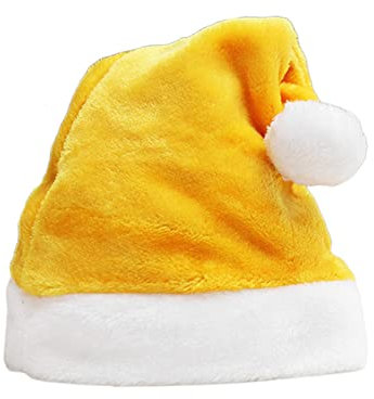 Haveratio Weihnachtsmütze aus weichem Samt, bequemer Hut, traditionelle, mehrfarbige Plüsch-Weihnachtsmütze für Erwachsene, Kinder, Neujahrsgeschenke, Gelb