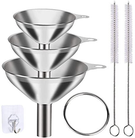 CTDMJ Edelstahl Trichter Set, 4 Stück Kitchen Strainer Trichter Set, Trichter Küche, Kleiner Trichter, Mit Reinigungsbürste Haken, Marmeladentrichter Küche Strainer Trichter Mit Abnehmbarem Sieb