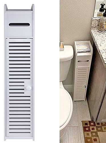 AUTOFU Waterproof Bathroom Cabinet Free Standing White Floor Storage Unit Cupboard Furniture 81cm Tall Slim Tall Cabinet for Toilet Bedroom Kitchen Living Room with Paper Tissue Shelf