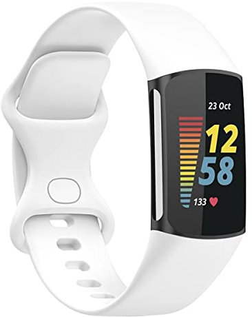 honecumi Armband Ersatz für Fitbit Charge 5 Aktivitäts-Tracker Silikon Ersatzarmband, Sport Einstellbar Uhrenarmband für Charge 5 Damen Herren- Weiß, Kleine