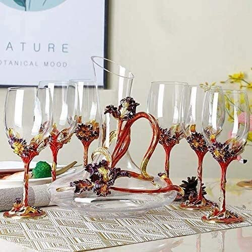 Bicchiere da vino rosso, calice di iris smaltato creativo + decanter, bicchiere da champagne in cristallo senza piombo per degustazione di vini, matrimoni, feste, regali per familiari e amici (6 pez