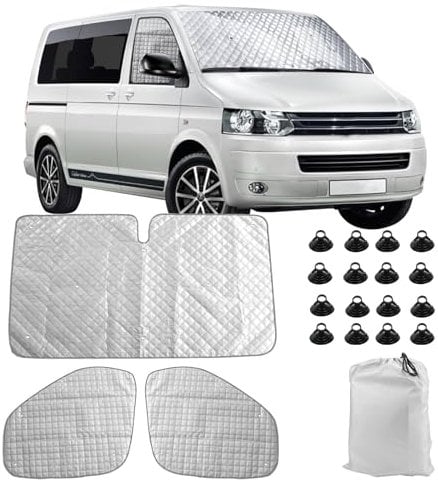 Sonnenschutz Auto Frontscheibe Ersatz für VW T5 T6, 3PCS Sonnenschutz Windschutzscheiben Schutz Set, Internes Thermomatte Set mit Aufbewahrungstasche, 100% Okklusion