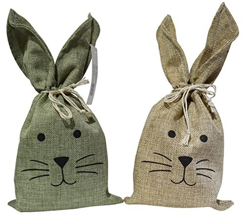 MACOSA CO122_g_b Oster-Geschenktasche 2er Set Hasenohren Osterbeutel Jute Geschenkbeutel Ostertasche Ostertüte Tasche Ostertäschchen Kinder Erwachsene