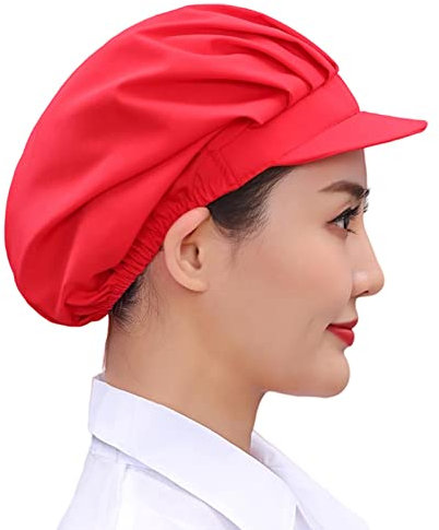 Générique Réglable Béret de Cuisinier Chapeau de Cuisine pour Homme et Femme Atelier Usine Travailler Cuisine Restauration Boulangerie, Toque de Casquette Bonnets Chapeau de Chef (Rouge - Chiffon)