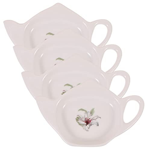 Cabilock 4 Pièces Soucoupe Sachet De Thé en Céramique Plat Dassaisonnement en Céramique Stockage De Thé Porte Feuille De Thé Porte Sachet De Thé Bol De Vinaigre Blanche Trempette Café