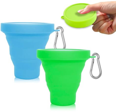 MagiSel Vasos de Agua Plegables de Silicona, Taza de Silicona Plegable al Aire Libre, 2 Piezas Copa Plegable con mosquetón, Copa Plegable de Silicona para Camping Picnic (170ML)