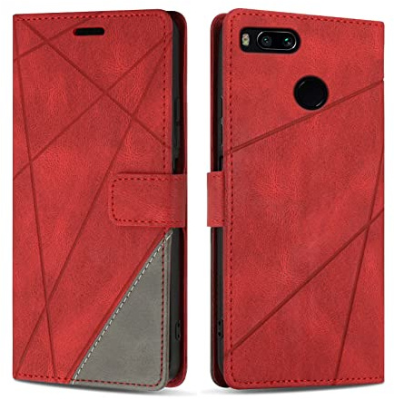 SONWO Hülle für Xiaomi MI A1, Premium PU Leder Handyhülle Flip Case Wallet Silikon Schutzhülle Klapphülle für Xiaomi MI A1, Rot
