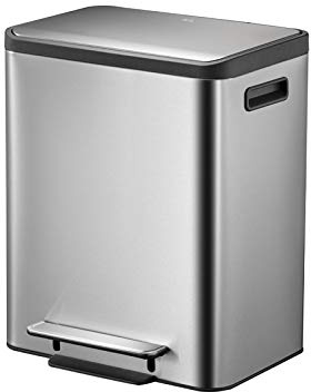 PROREGAL Rechteckiger Treteimer aus gebürstetem Edelstahl mit Soft-Close-Deckel & Kunststoffgriffen | 30 Liter, 50x40,4x32cm | Silber