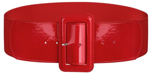 SUOSDEY Cintura larga da donna, in pelle, alla moda, con fibbia quadrata, C-Rosso, S:Fit waist 26-28