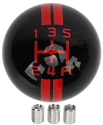 Fydun 5 Gang Schaltknauf mit Runder Kugel, Schaltgetriebe Schalthebel Stick Head Knopf für Mustang 1967 Bis 2018 (Schwarz Rot)