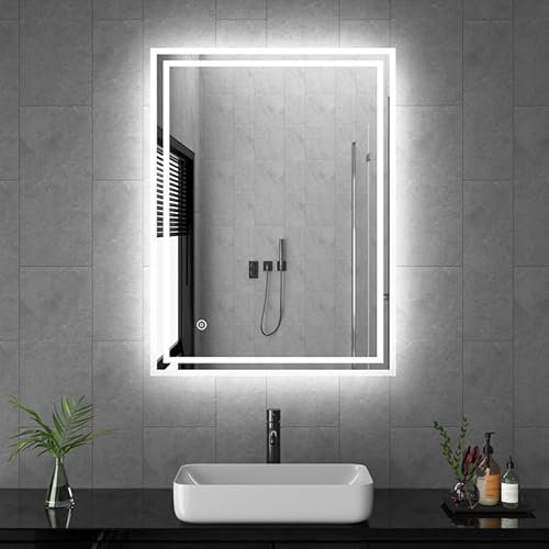 Goezes LED Badspiegel mit Beleuchtung 50x70cm Badezimmerspiegel Wandspiegel 3 Lichtfarbe Dimmbare 3000-6500K Rechteckiger Badezimmer Spiegel, Wandmontage Schminkspiegel mit Touchschalter