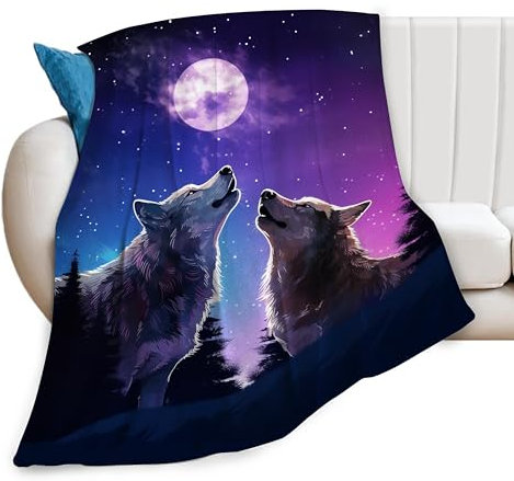 Wolf Decke Wolf Wald Mond Dekor Überwurfdecke Wolf Decke Geschenke für Mädchen Jungen Wolf Liebhaber Super Warm Weich Plüsch Leicht Fleece Flanell Sofa Bettwäsche Decke für Kinder Erwachsene Männer