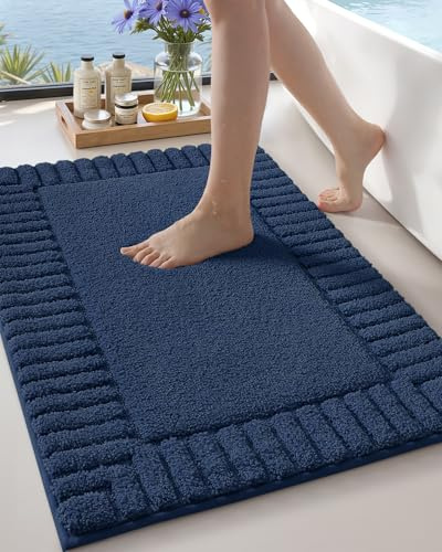COLOR&GEOMETRY Badeteppiche rutschfest Waschbar Absorbierende Badvorleger Weiche Badezimmerteppich, Badematte für Badezimmerboden, Dusche, Badewanne, Waschküche, Marineblau, 50 x 80 cm