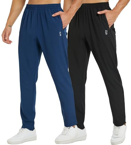 frueo 2 Pack Tracksuit Bottoms Men Lightweigt Jogging Trousers with Zipper Pockets Work Joogers Fit Sport Casual Sweatpants for Running Gym Training(0601) Black Navy-M