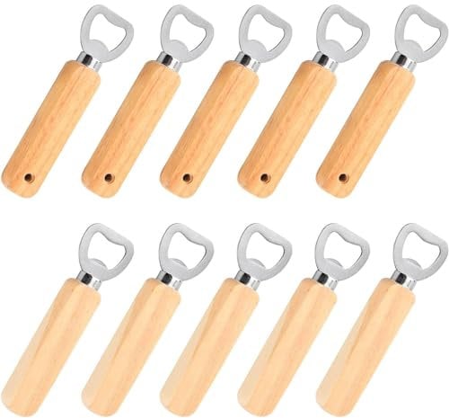 10 Pcs Wooden Bottle Opener, Wooden Handle Beer Bottle Opener, Portable Durable Bottle Opener for Home, Wedding, Party, Bar, Barbecue, Camping