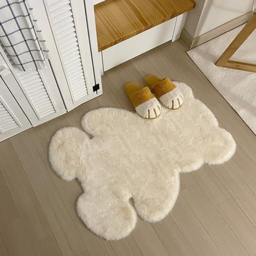 zhxinashu Teppich Wohnzimmer, Flauschiger Teppich Schlafzimmer, Kurzflor Kunstfell Fußmatte, Bär Schaffell Fußmatte, Badezimmerteppich, Teppiche Klein für Kinderzimmer Sofa Boden(Beige)