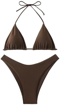 GORGLITTER Women's Halter Triangle Bikini Set High Cut Thong Swimsuit 2026