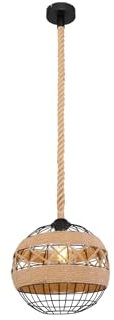 Suspension à 1 ampoule avec corde de chanvre et boule grillagée noire Ø 30 cm