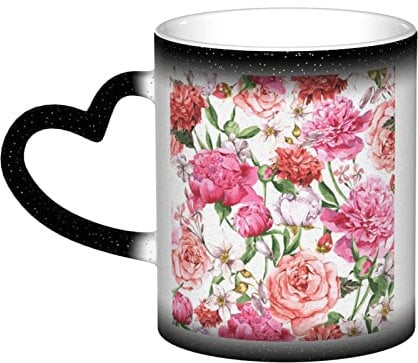 WURTON Keramik-Kaffeetasse mit Pfingstrosen-Druck, Farbwechsel-Tasse im Himmel, Geschenk für Familie und Freunde