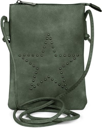 styleBREAKER Mini Bag Umhängetasche mit Nieten in Stern Form, Schultertasche, Handtasche, Tasche, Damen 02012235, Farbe:Piniengrün